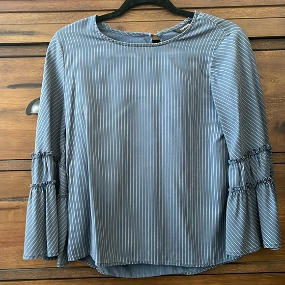 Women’s size small Express blouse. Blue with white stripes and sleeve details. - Picture 1 of 5